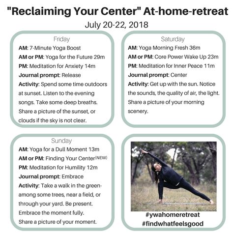 Welcome to the “Reclaiming Your Center” At Home Retreat! We are so excited that we can share this retreat time together with all of you around the world! Next Friday we kick off the second annual At Home Yoga with Adriene Yoga Retreat! This weekend at home retreat coincides with the retreat Adriene is leading … Yoga Retreat At Home, Home Yoga Retreat, Silent Retreat At Home, At Home Retreat Ideas, At Home Retreat, Adriene Mishler, Holistic Practices, Home Retreat, Retreat Centre