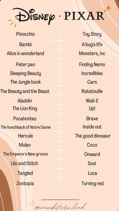 Disney Movie Challenge List, Disney Movie Checklist, Disney Movie Challenge, Movie Challenge, Girls Night Movies, Disney Trivia, Disney Movie Night, Movie Hacks, Night Movie