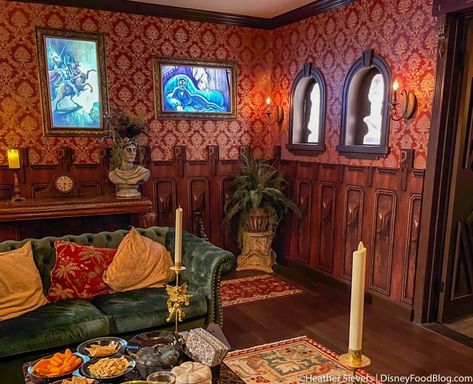 PHOTOS: The Closest You'll EVER Get to Staying the Night INSIDE Disney's Haunted Mansion | the disney food blog Haunted Mansion Library, Mansion Office, Mansion Bathroom, Haunted Mansion Decor, Mansion Party, Mansion Decor, Mansion Rooms, Haunted Mansion Wallpaper, Haunted Mansion Halloween