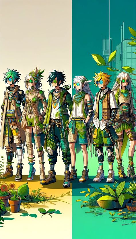 Solar Punk Nature Core Solar Punk Earth Core, Solar Punk Fashion Men, Solarpunk Fashion Outfits, Solar Punk Character Design, Bio Punk Aesthetic, Solar Punk Outfit, Solar Punk Aesthetic Fashion, Solar Punk Character, Solar Punk Art