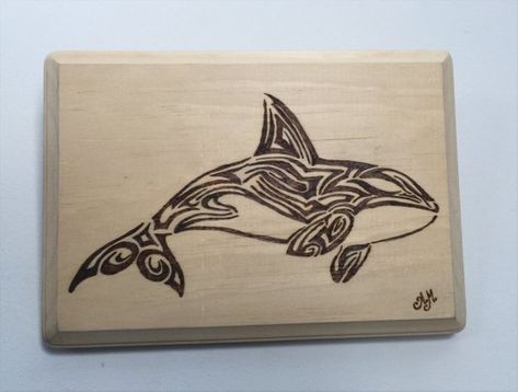 Customizable Tribal Art Orca Whale Pyrography - Wood burning Art - 9" x 6" Whale Pyrography, Wood Burning Patterns Stencil, Beachy Stuff, Appliqué Ideas, Ed Wood, Wood Burn Designs, Orca Whale, Woodburning Projects, Phoenix Bird