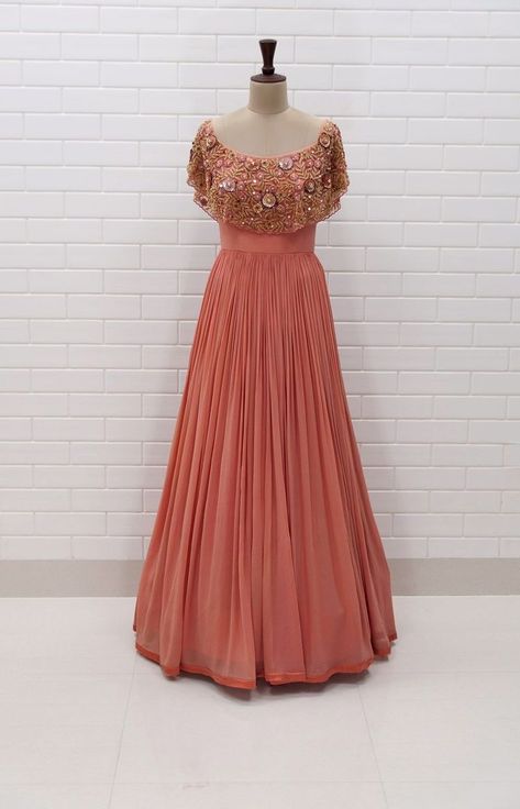 Indowestern Gowns, Peach Gown, Kaftan Gown, Frock Designs, Pleated Gown, Long Gowns, Simple Gowns, Long Frock, Anita Dongre