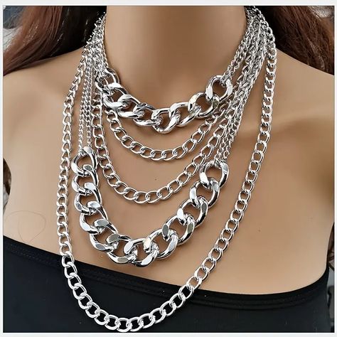 Exaggerated Multi layer Punk Hip hop Golden Necklace Women's - Temu Temu Stuff, Thick Necklace, Golden Necklace, Sweater Chain, Chain Choker Necklace, Chain Choker, Hip Hop Fashion, Chains Jewelry, Necklace For Women