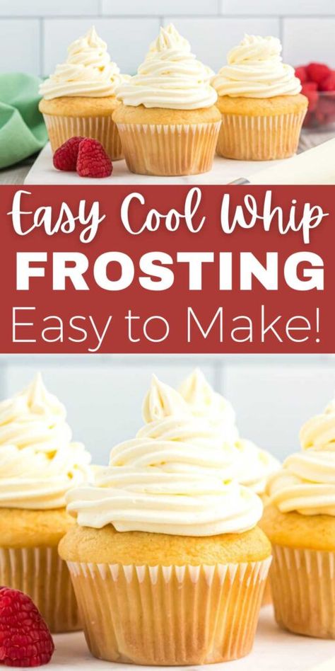 Whipped Cake Icing Recipe, Cool Whip Cream Cheese Frosting Easy, Whip Cream Frosting For Cupcakes, Coolwhip Frosting Recipes, Cool Whip Cakes, Easy Cake Frosting Recipe Simple, Dream Whip Icing, Whipped Cupcake Icing, Not So Sweet Whipped Frosting