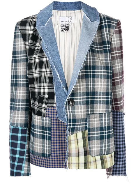 Gingham Blazer, Patchwork Blazer, Natasha Zinko, Denim Inspiration, Designer Blazers, Blazer Designs, Patchwork Designs, Print Jacket, Striped Fabrics