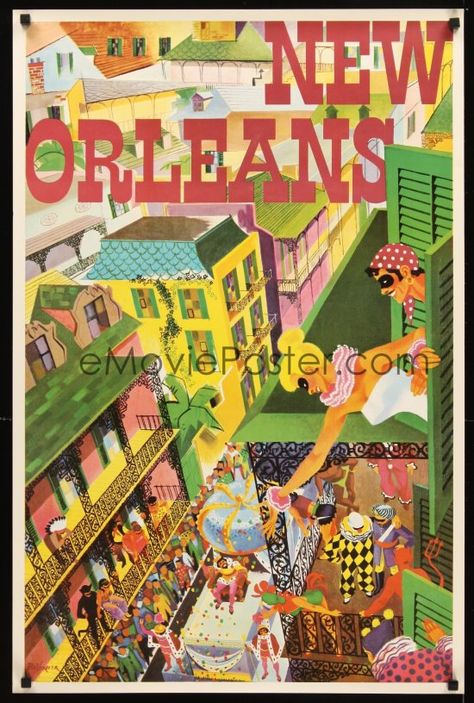 eMoviePoster.com Image For: 2k565 NEW ORLEANS travel poster '60s wonderful Beverdier art of Mardi Gras! Louisiana Mardi Gras, New Orleans Art, Tourism Poster, New Orleans Mardi Gras, New Orleans Travel, Mardi Gras Mask, New Orleans Louisiana, United States Travel, Advertising Poster