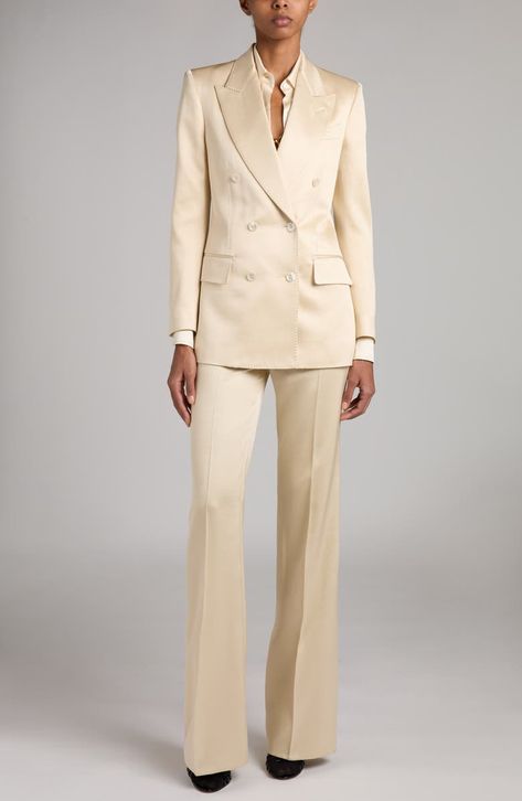 Tom Ford Suit Women, Tom Ford Suit, Silk Blazer, Office Chic, Lady Style, Wool Trousers, Icy Blue, Trouser Style, Silk Charmeuse