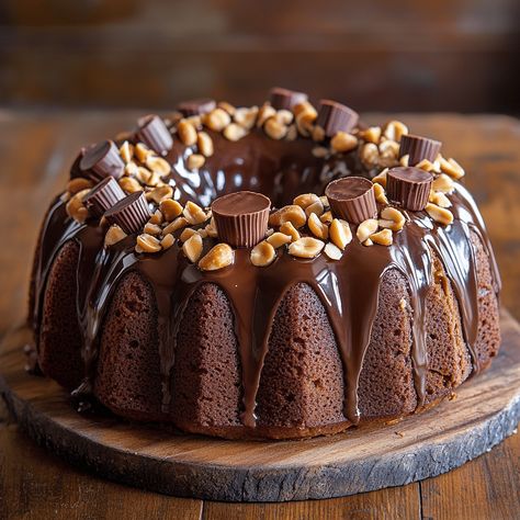 Get ready to indulge in a delicious Reese's Bundt Cake that's sure to impress, but wait until you see the delicious serving ideas! Peanut Butter Bundt Cake, Butter Bundt Cake, Reeses Candy, Gooey Cake, Serving Ideas, Creamy Pudding, Chocolate And Peanut Butter, Peanut Butter Frosting, Rich Desserts