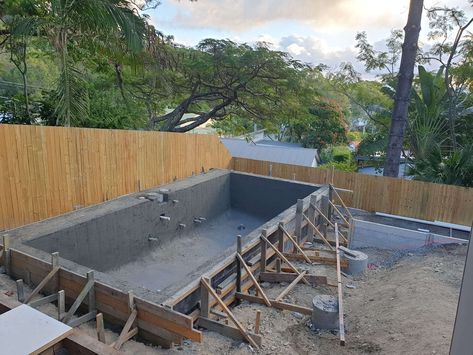 Diy Concrete Pool, Cement Pool, Cement Pools, Concrete Material, Concrete Swimming Pool, Sloped Backyard, Pool Contractors, Glass Pool, Above Ground Pool Decks