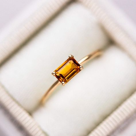 Citrine Birthstone Ring, Yellow Gemstone Ring, Octagon Ring, Citrine Ring Engagement, November Birthstone Ring, Birthstone Rings, Emerald Cut Engagement, Citrine Jewelry, Personal Image