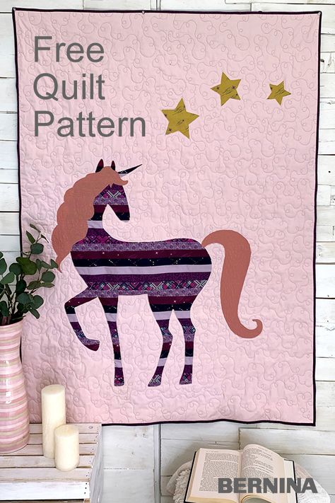 Baby quilts are so special to make and that’s why we wanted to create the sweetest baby quilt tutorial. Since unicorns are still very much on-trend we decided to create this magical reserve appliqué unicorn quilt with shooting stars! #quilt #unicorn #pattern #tutorial #free #baby #gift #shower Unicorn Applique Pattern, Unicorn Quilt Pattern Free, Unicorn Quilt Pattern, Unicorn Quilts, Pictorial Quilts, Unicorn Quilt, Mermaid Quilt, Baby Quilt Tutorials, Kid Quilts