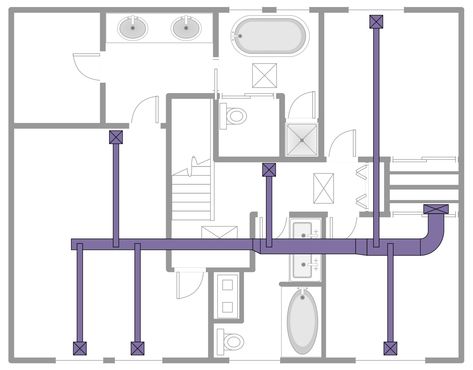 Ductwork Layout The ducts are ones of the basic elements in a heating, ventilation, and air conditioning system, which are used to deliver and remove the air. Hvac System Design, Hvac Ductwork, House Ventilation, Hvac Design, Hvac Duct, Mechanical Room, Ceiling Plan, Garage Floor Plans, Architectural Visualization