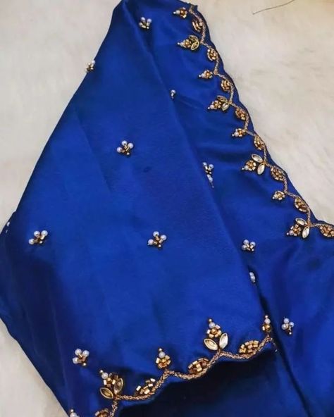 New one please dm us for oders and price details.. #rrfabricates #aariworkblouse #aariwork . Dm for more 😊 Simple Buttas For Blouse, Simple Blouse Works For Pattu Sarees, Pattu Blouse Models, Simple Maggam Design, Blouse Work Designs Pattu Simple, Magam Work Simple Designs, Very Simple Aari Work Blouse Design Blue, Simple Work Designs, Simple Blouse Work Designs Pattu