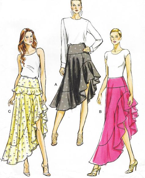 OOP Vogue Sewing Pattern V8908 Womens High Low by CloesCloset Asymmetrical Ruffled Skirt, Flounce Pattern, Mccalls Dress, Sewing Patterns Skirt, Mccalls Patterns Dress, Retro Sewing Patterns, Skirt Inspiration, Vogue Sewing, Vogue Sewing Patterns