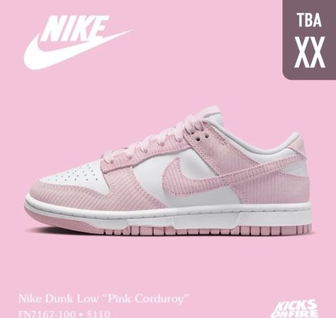 Pink Corduroy Dunks, Nike Low Dunks Pink, Women’s Nike Dunks Low, Pink Low Top Dunks, Nike Shoes Women Dunks Rosa, Nike Dunk Low Pink Corduroy, Womens Dunk Low, Aesthetic Shoe, Gymnastics Shoes