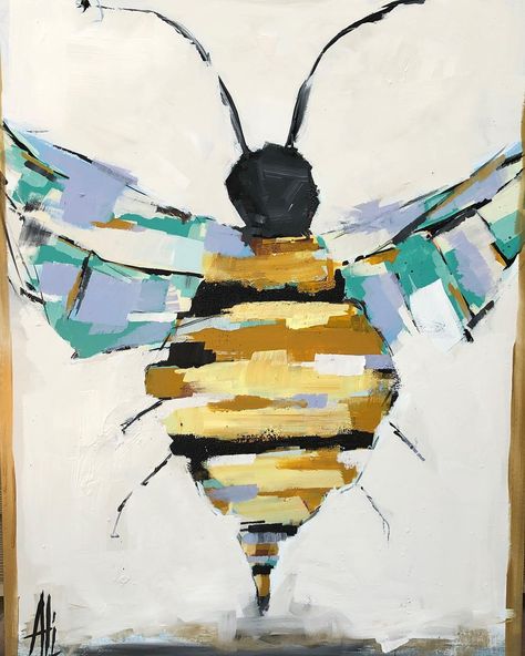 Ali Leja Designs on Instagram: “Happiest on Friday #bee#beeart#beepainting#instabee#beeofinsta#modernart#contemporaryart #abstractart #abstractexpressionism…” Bee Graffiti, Painting Bumble Bees Acrylic, Honeybee Acrylic Painting, Abstract Bee Painting, Bee Painting Realistic, Bee Painting, Abstract Illustration, Bee Art, Abstract Acrylic