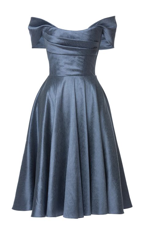 Lena Hoschek - Women's Reverie Off-The-Shoulder Satin Midi Dress - Blue - Only At Moda Operandi Wedding Fits, Plus Zise, Lena Hoschek, Outfit Ideas For Women, Dream Dresses, Satin Midi Dress, Blue Midi Dress, Royal Fashion, Dream Clothes