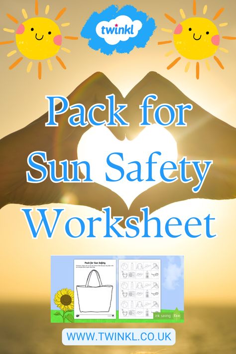 We've got a bag load of sun safety worksheets for kindergarten, including this Pack for Sun Safety Worksheet which aims to get children in the habit of remembering exactly what to pack in their summer backpacks. 

You might also like this sun safe play every day Design a Playground Activity. Sun Safety Activities, Safety Worksheets, Safety Activities, Playground Activities, Summer Backpacking, Sun Safety, Worksheets For Kindergarten, Childrens Gifts, Craft Activities For Kids