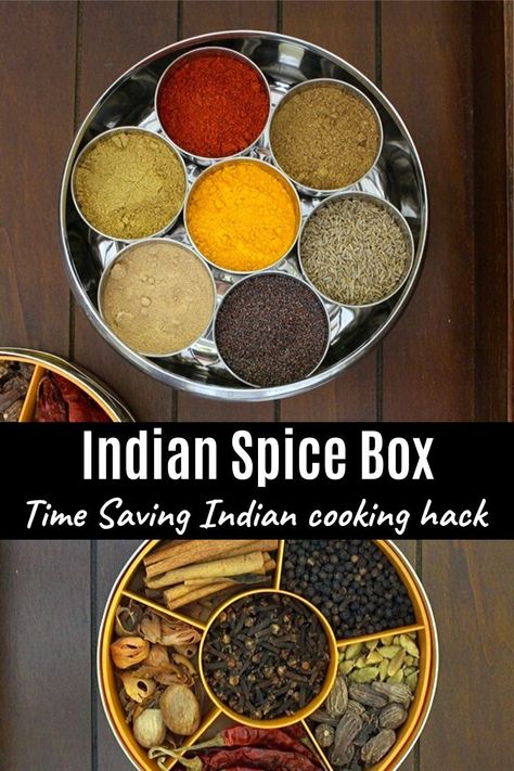 Spices List, Khandvi Recipe, Indian Spice Box, Masala Dabba, Indian Masala, Indian Cookbook, Kitchen Basics, Fried Fish Recipes, Cooking For Beginners