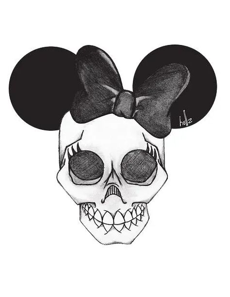 Mouse Skull, Easy Skull Drawings, Minnie Mouse Drawing, Simple Skull, Creepy Drawings, Skulls Drawing, Posca Art, Dark Disney, Dark Art Drawings