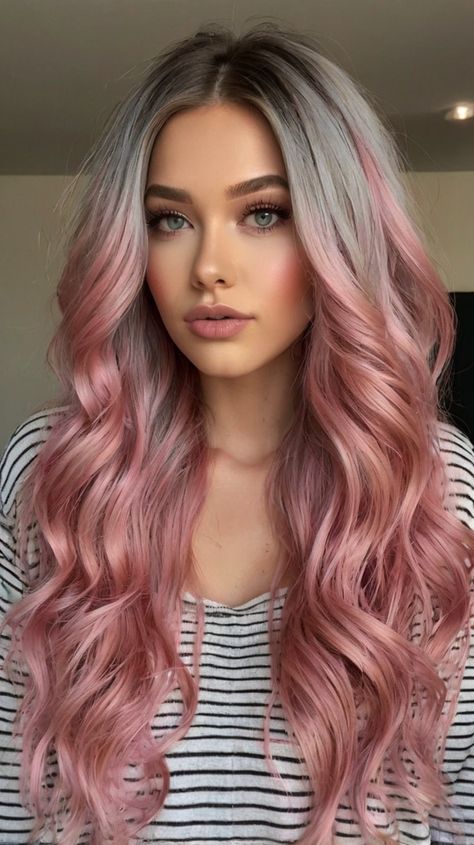 Trendy 51 Pink Hair Ideas: Natural Highlights for Pink Hair Highlights Brunette 💁 Blonde And Pink Balayage, Blonde Balayage With Pink, Rose Pink Hair, Pink Hair Highlights, Natural Highlights, Long Lasting Curls, Hair Color Crazy, Playing With Hair, Hair Color Pink