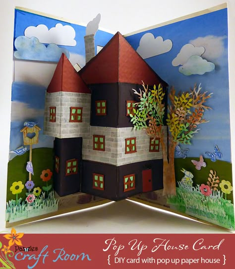 Pop Up House Card - Pazzles Craft Room Pop Up House Card, Pop Up Card Ideas, Pop Up Ideas, Pop Up Diy, Pop Up House, Diy Pop Up Book, Arte Pop Up, Origami Templates, Diy Pop Up Cards