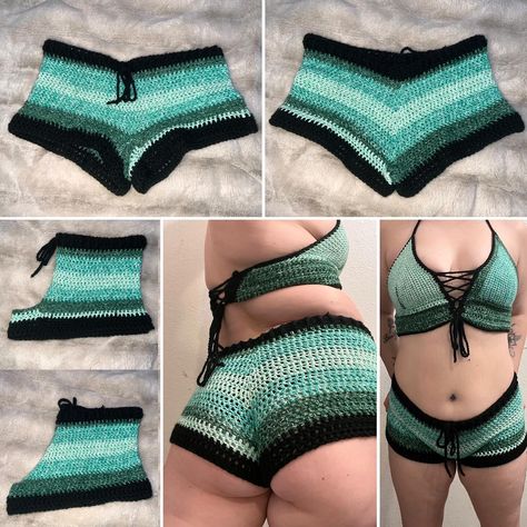 Whole outfit done 🥰 #shorts #crochetshorts #crochet #crochetoutfit #crochetfit #crochetlove #booty #bootyshorts #swimwear #crochetswimwear #crochetclothes Shorts pattern by @aboc.studio Aboc Studio, Diy Crochet Shorts, Crochet Shorts Outfit, Crochet Shorts Pattern, Shorts Pattern, Crochet Humor, Crochet Swimwear, Crochet Shorts, Crochet Booties