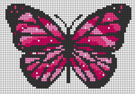 Butterfly Pixel Art, Intarsia Crochet, Easy Butterfly, Animal Aesthetic, Crochet Butterfly Pattern, Butterfly Insect, Pearl Beads Pattern, Crochet Patterns Free, Applique Tutorial