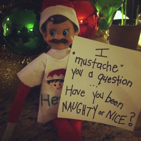 Dec 23 Elf On The Shelf, Elf On The Shelf Mustache, Elf Funny, Bad Elf, Elf Me, Elf Ideas Easy, Elf Magic, Elf Activities, Xmas Elf