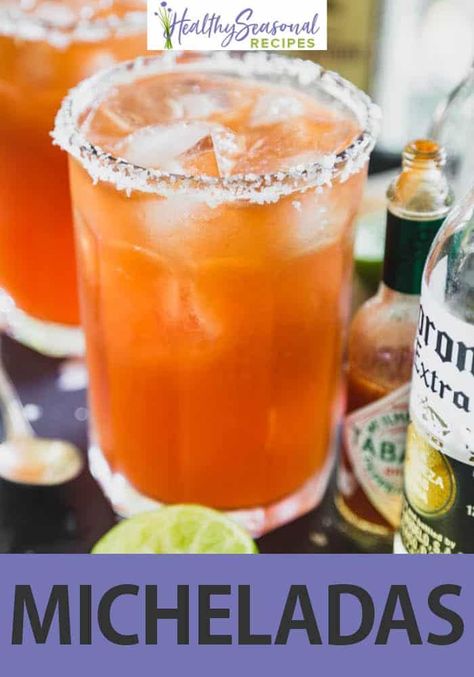 Here’s how to make killer micheladas, also known as red beer. It’s a savory beer drink, served with ice, lime, hot sauce and tomato juice. They are super refreshing on a hot summer evening. Yum Drinks, Red Beer, Traditional Mexican Food, Healty Dinner, Best Mexican Recipes, Michelada, Mixed Drinks Recipes, Tomato Juice, Easy Cocktails