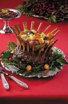 Cranberry-Balsamic Glazed Crown Roast of Lamb Stuffed with Caramelized Vegetables - Viking Range, LLC Crown Roast Of Pork, Crown Roast, Christmas Dinner Recipes, Christmas Friends, Holiday Dinner Party, Rack Of Lamb, Fresh Cranberries, Lamb Recipes, Balsamic Glaze