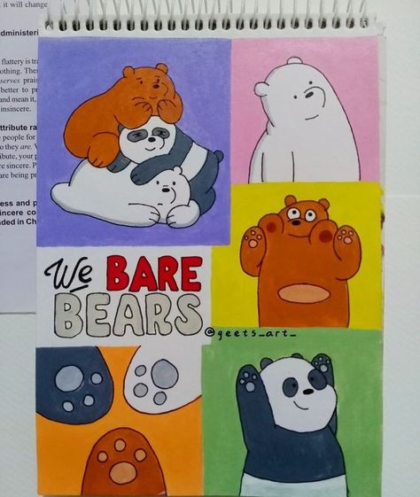 We Bare Bears Aesthetic Painting, 3 Bears Cartoon Drawing, We Bare Bear Drawing, We Bare Bears Drawing, Trio Drawing, رسم كاريكاتير, Easy Disney Drawings, Whimsical Art Journal, Easy Mandala Drawing