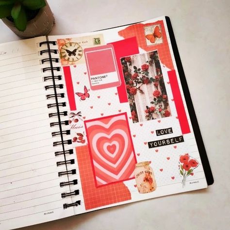 Red theme journal ideas Aesthetic Purple Journal Ideas, Red Theme Journal Ideas, Colour Journal Ideas, Butterfly Journal Ideas, Red Journal Ideas, Red Theme Journal, Red Journal Aesthetic, Aesthetic Journal Ideas Vintage, Scrapbook Journal Aesthetic