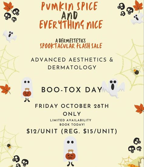 Halloween Med Spa Specials, Fall Esthetics, Halloween Esthetician, Medspa Esthetician, Esthetician Ideas, Medspa Marketing, Med Spa Marketing, Massage Room Decor, Spa Specials