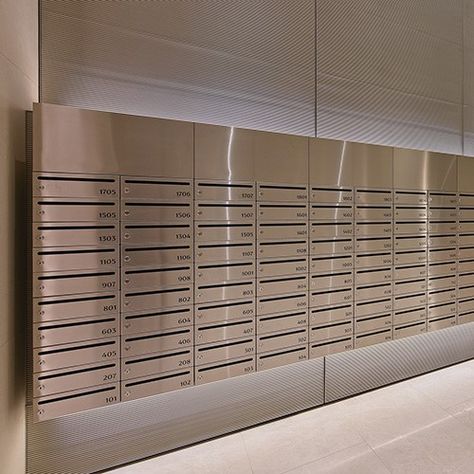 Mail Room Design, Post Box Design, Post Office Design, Mail Box Design, Apartment Mailbox, Residential Building Entrance, Apartment Mailboxes, Office Mailboxes, Letter Box Design