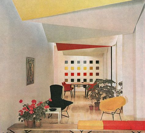 Knoll Showroom in Milan, Italy, 1956 | Florence Knoll Knoll Furniture, Alexander Girard, Art Appliqué, Florence Knoll, Showroom Design, Furniture Showroom, Vintage Interiors, Herman Miller, Classic Furniture