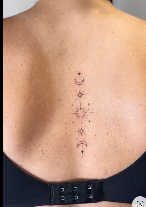 Back Tattoos Spine, Spinal Tattoo, Maching Tattoos, Small Back Tattoos, Spine Tattoo Ideas, Moon Tattoos, Small Pretty Tattoos, Ornamental Tattoo, Spine Tattoos For Women