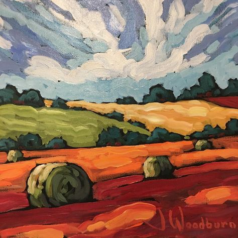 Jennifer Woodburn Painting, Big Art Painting, Farmland Landscape, Cloud Paintings, Expressionist Landscape, Big Painting, Country View, Easy Landscape Paintings, October Sky