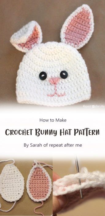 Crochet Bunny Hat Pattern, Bunny Hat Pattern, Crochet Bunny Hat, Bunny Hats, Baby Bunny Hat, Pola Topi, Diaper Cover Pattern, Crochet Photo Props, Repeat Crafter Me