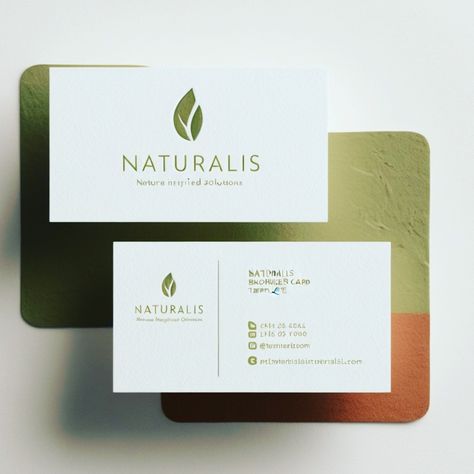 NATURALIS Business Card Template A minimalist business card template for NATURALIS, featuring a serene and earthy tone, with a creamy white background and accents of olive green and terracotta, evoking a sense of nature and elegance. The NATURALIS logo, a stylized leaf with company name https://crmrkt.com/yXgRG5 Minimalist Business Cards, Creamy White, Business Card Template, Company Names, Earthy Tones, Olive Green, White Background, Green