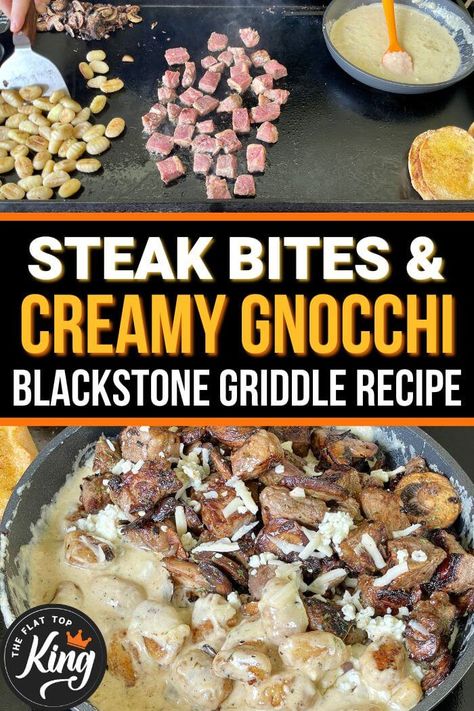 Gnocchi Recipes Blackstone, Steak Bites With Gnocchi, Food To Make On Blackstone Grill, Gnocchi On The Blackstone, Steak Tortellini Blackstone, Healthy Recipes For Blackstone Griddle, Blackstone Gnocchi, Blackstone Grill Recipes Healthy Meal Prep, Beef Blackstone Recipes