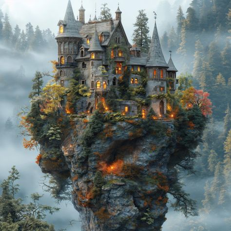 Private peak castle in a perfect world! It's quite a spacious abode! Castle Library Aesthetic, Fantasy House Concept, Fantasy Dwellings, Tiny Glade, Witch Castle, Fantasy Settings, Crazy Houses, In A Perfect World, Outside Pool