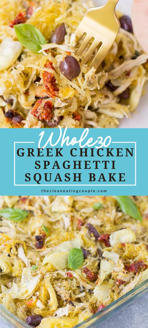 Healthy Dinner Dairy Free, Chicken Spaghetti Squash Bake, Dinner Dairy Free, Keto Greek, Spaghetti Squash Bake, Keto Spaghetti, Spaghetti Squash Recipes Healthy, Squash Bake, Easy Whole 30 Recipes