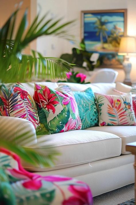 Creating My Dream Tropical Living Room Oasis Tropical Theme Living Room, Turquoise Living Room, Room Oasis, Tropical Living Room, Living Room Turquoise, Florida Interior Design, Tropical Interior Design, Tropical Luxury, Tropical Interior