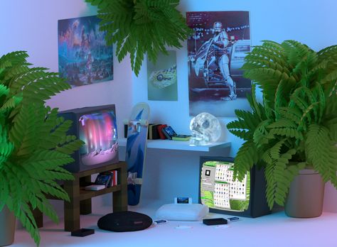 Vaporwave Room, 80s Room Aesthetic, 90s Interior, Grunge Bedroom, 80s Room, New Retro Wave, Fall Bedroom, Vaporwave Aesthetic, Verner Panton