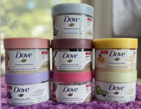 🛁 Dove Body Scrub Collection, Dove Collection Aesthetic, Dove Body Wash Collection, Dove Body Polish, Dove Collection, Clear Skin Care Routine, Dove Exfoliating Body Polish, Exfoliating Body Polish, Shower Products