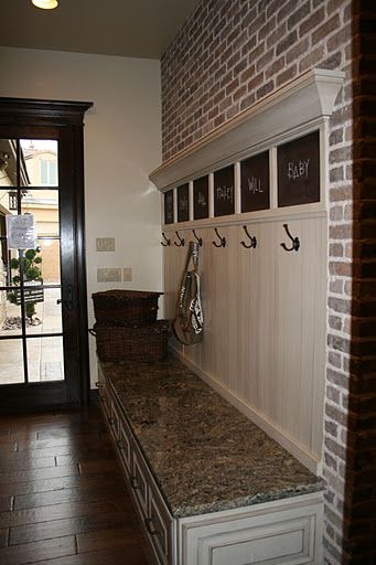 mudroom Mudd Room, Laundry/mudroom Ideas, Mud Room Entry, Mud Rooms, Laundry Mud Room, Up House, Wooden Floor, Mud Room, Exposed Brick