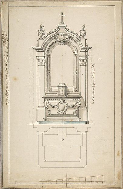 Design for an Altar, with Elevation and Ground Plan Ground Plan, Architecture Blueprints, Altar Design, Neoclassical Architecture, A3 Poster, Architectural Sketch, Baroque Architecture, Architectural Drawing, Classic Architecture