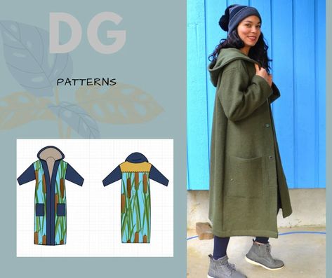 Floor Printable, Women Top Sewing Pattern, Women Pants Pattern, Shirt Patterns For Women, Knit Long Cardigan, Digital Dress, Long Cardi, Shirt Sewing Pattern, Pattern Dress Women