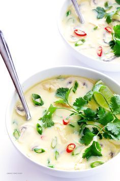 Tom Kha Gai (Thai Coconut Chicken Soup) -- easy to make at home, and absolutely delicious! | gimmesomeoven.com Coconut Chicken Soup, Thai Coconut Chicken Soup, Thai Coconut Chicken, Tom Kha Gai, Tom Kha, Thai Recipe, Thai Coconut, Coconut Chicken, Salad Pasta